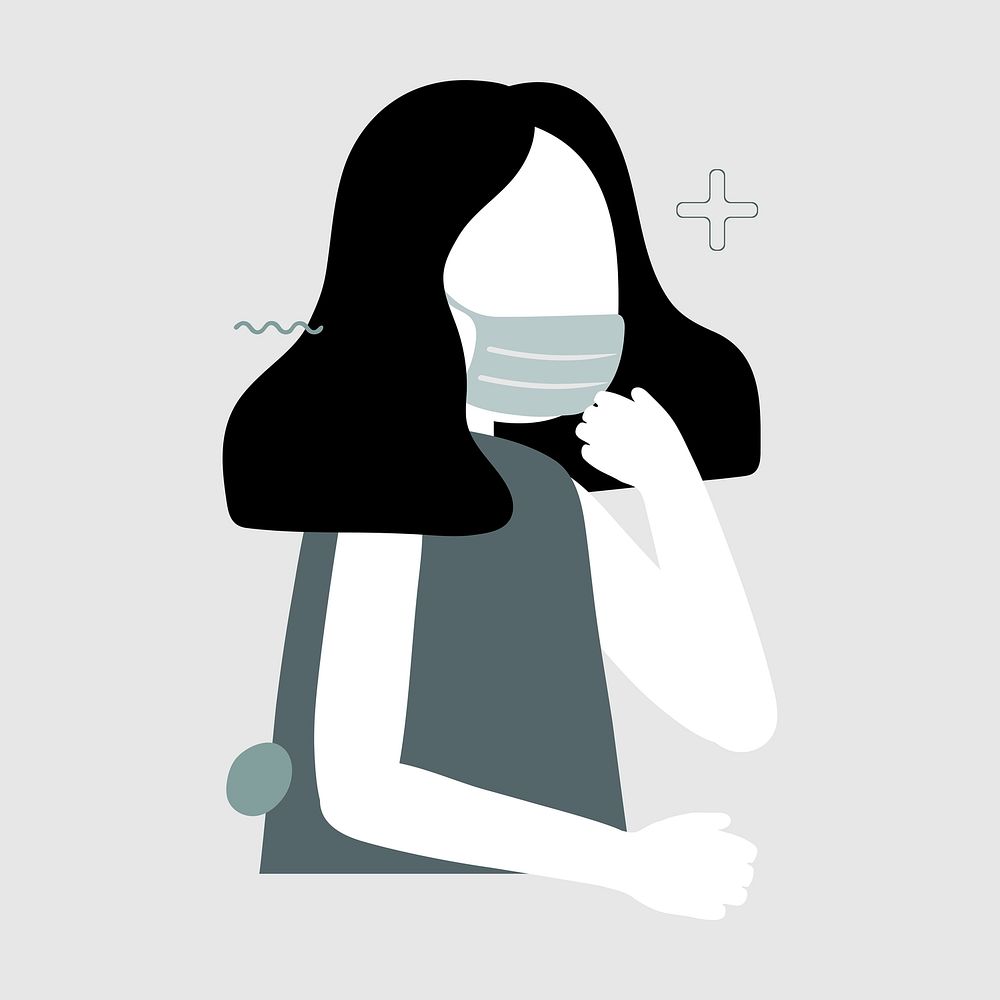 Woman wearing face mask coughing vector