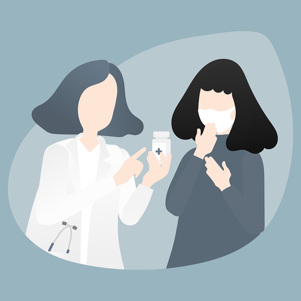 Doctor giving advice and medicine to patient characters vector