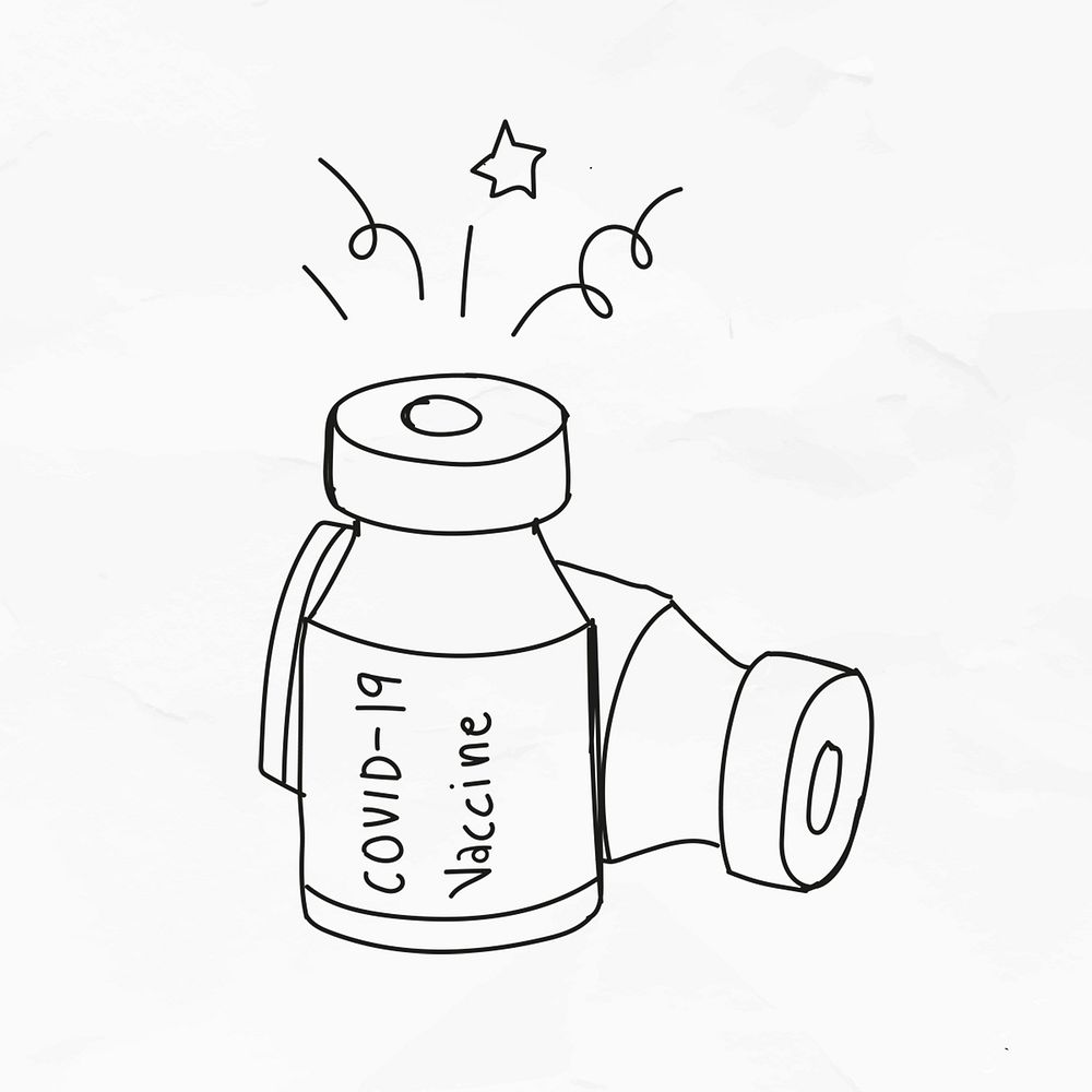 COVID-19 vaccine bottle psd doodle illustration