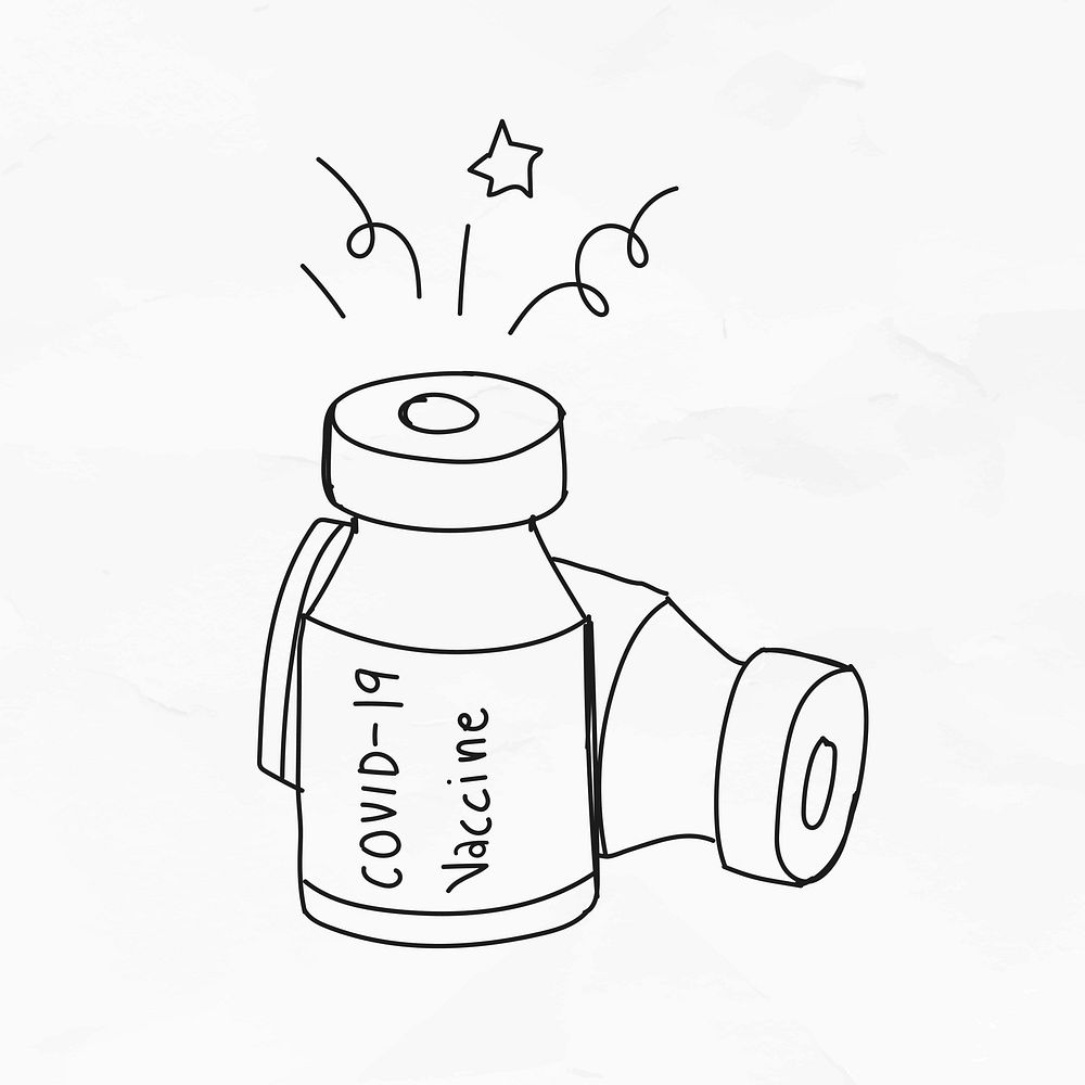 COVID-19 vaccine bottle vector doodle illustration
