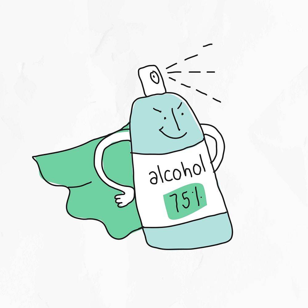 75% alcohol gel COVID-19 doodle illustration