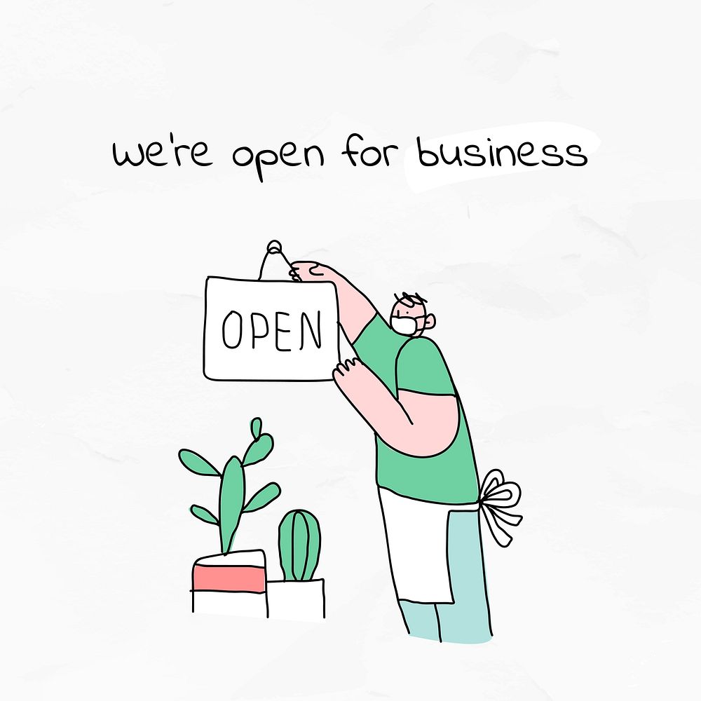 We're open for business vector new normal lifestyle cute social media post