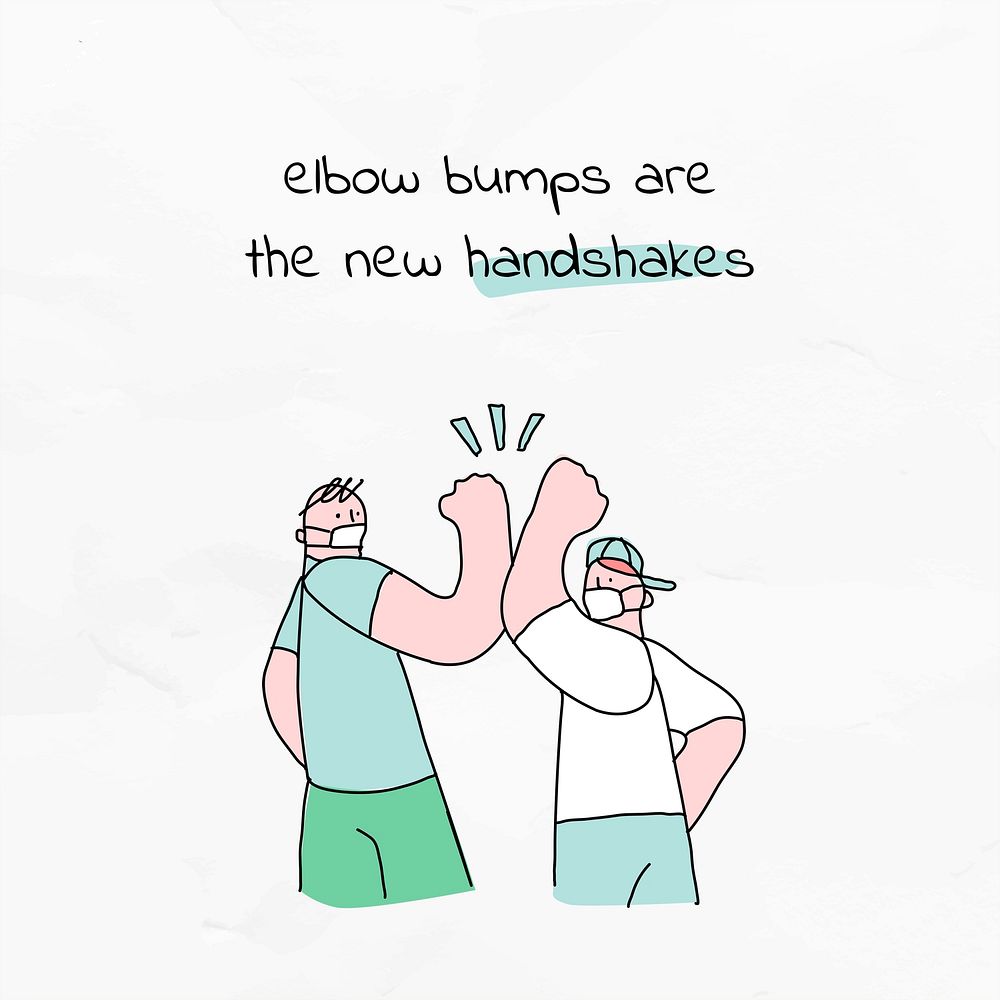 Elbow bumps psd new normal lifestyle doodle social media post