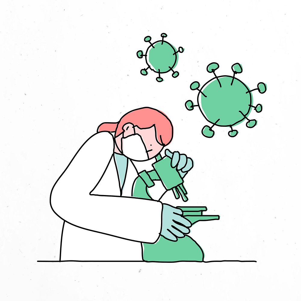 Covid 19 vaccine development doodle illustration