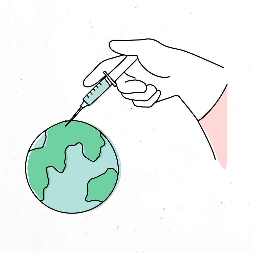 Global vaccine study doodle illustration