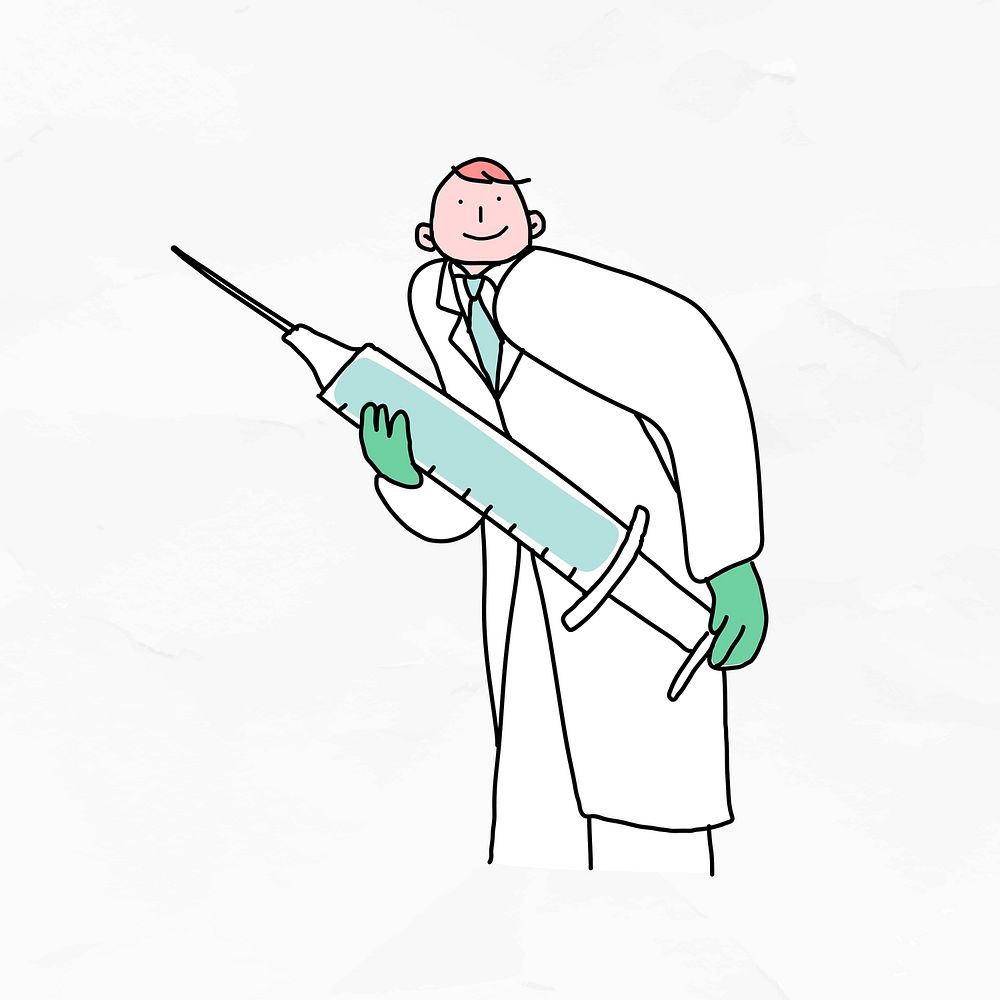 Happy doctor with influenza vaccine in a syringe illustration