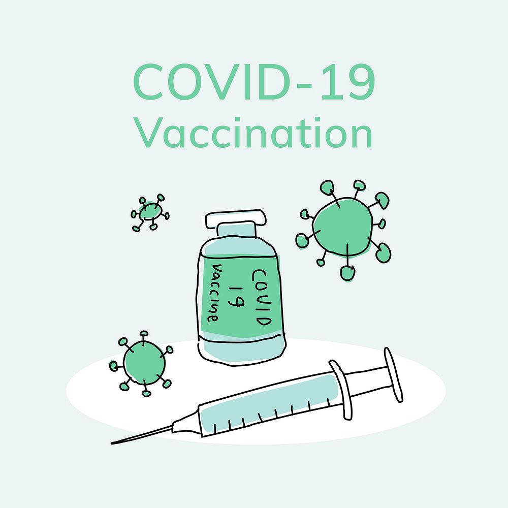 Covid 19 vaccine doodle illustration with text