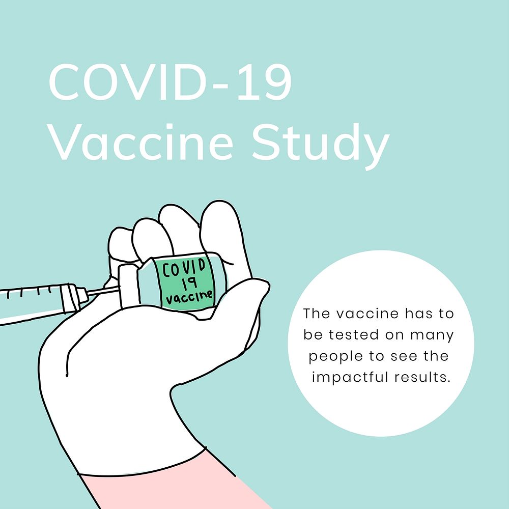 Covid 19 vaccine study doodle illustration with text
