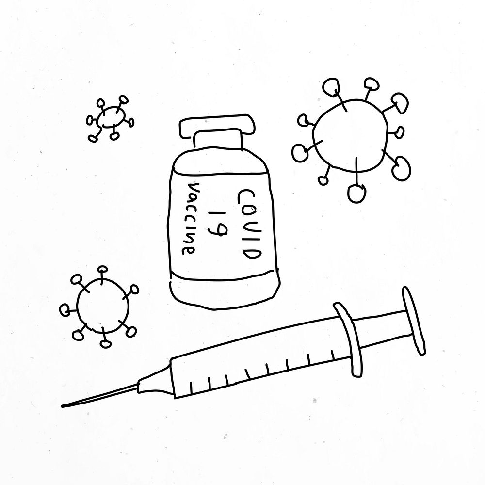 Covid 19 vaccine doodle illustration vial with needle doodle for clinical trial