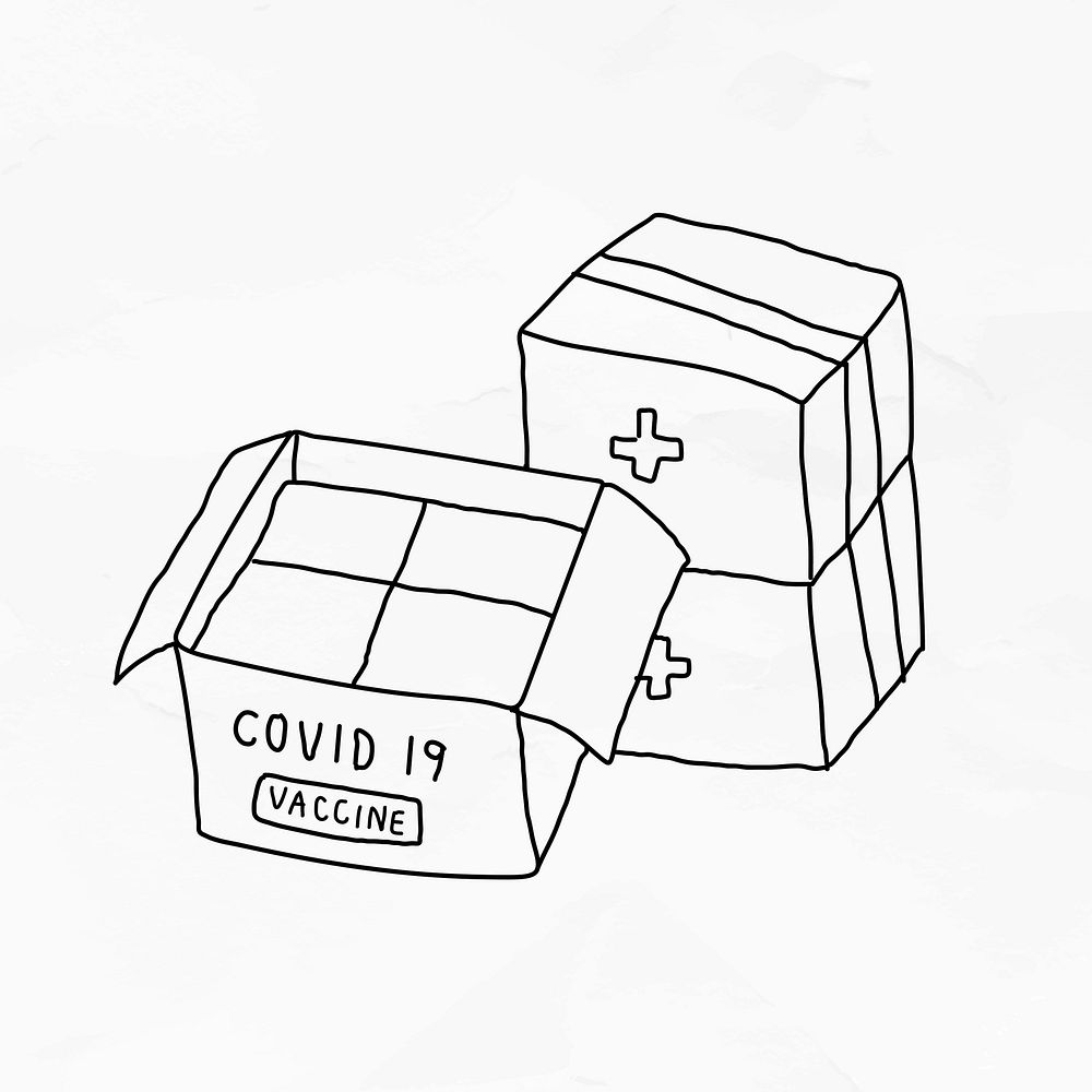 Covid-19 vaccine distribution doodle illustration
