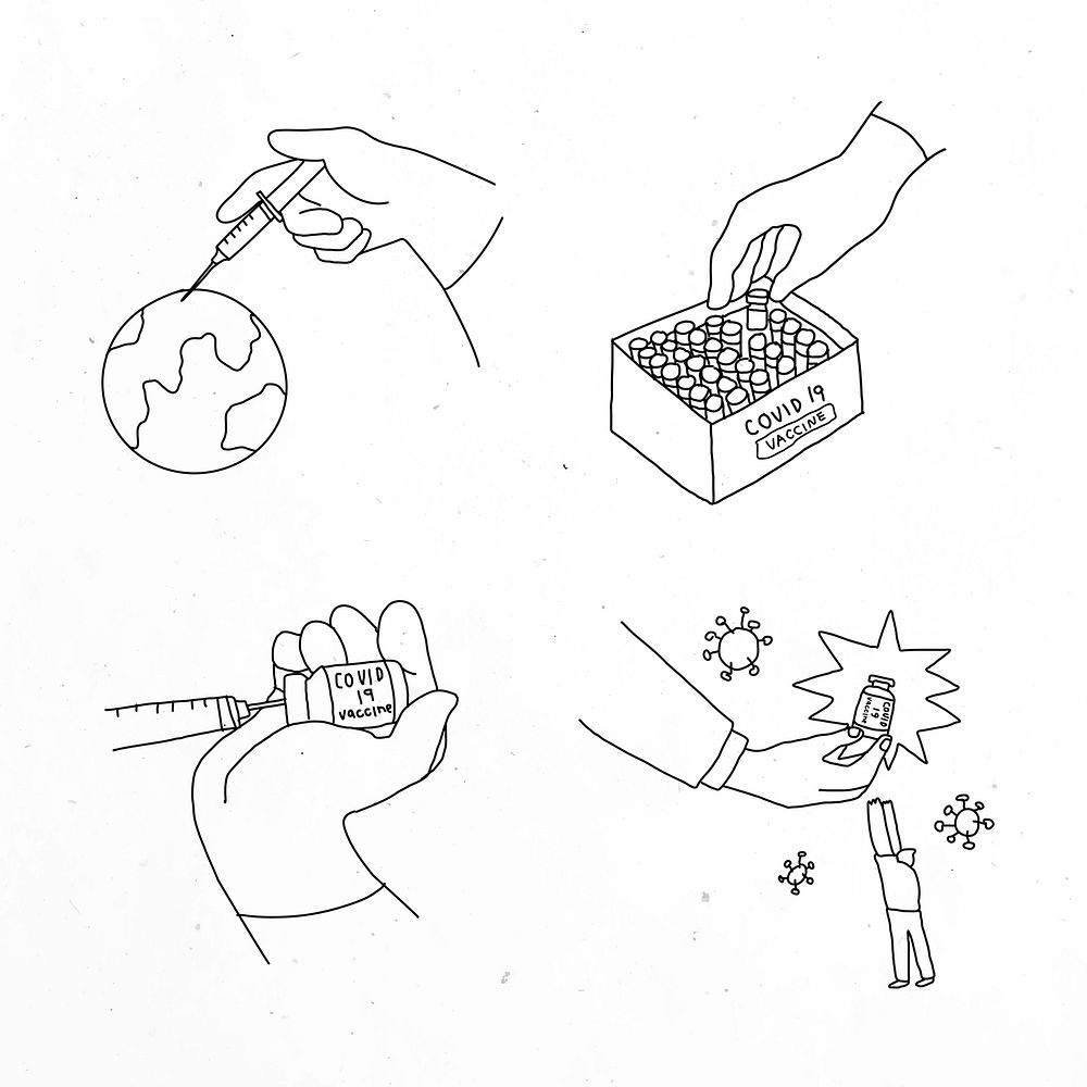 Covid 19 vaccine development vector doodles illustration