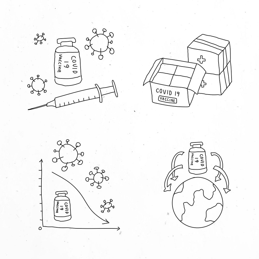 Covid 19 vaccine study psd doodles illustration