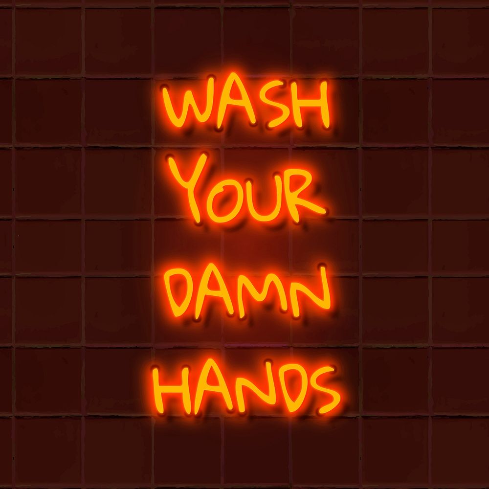 Orange wash your hands neon sign vector