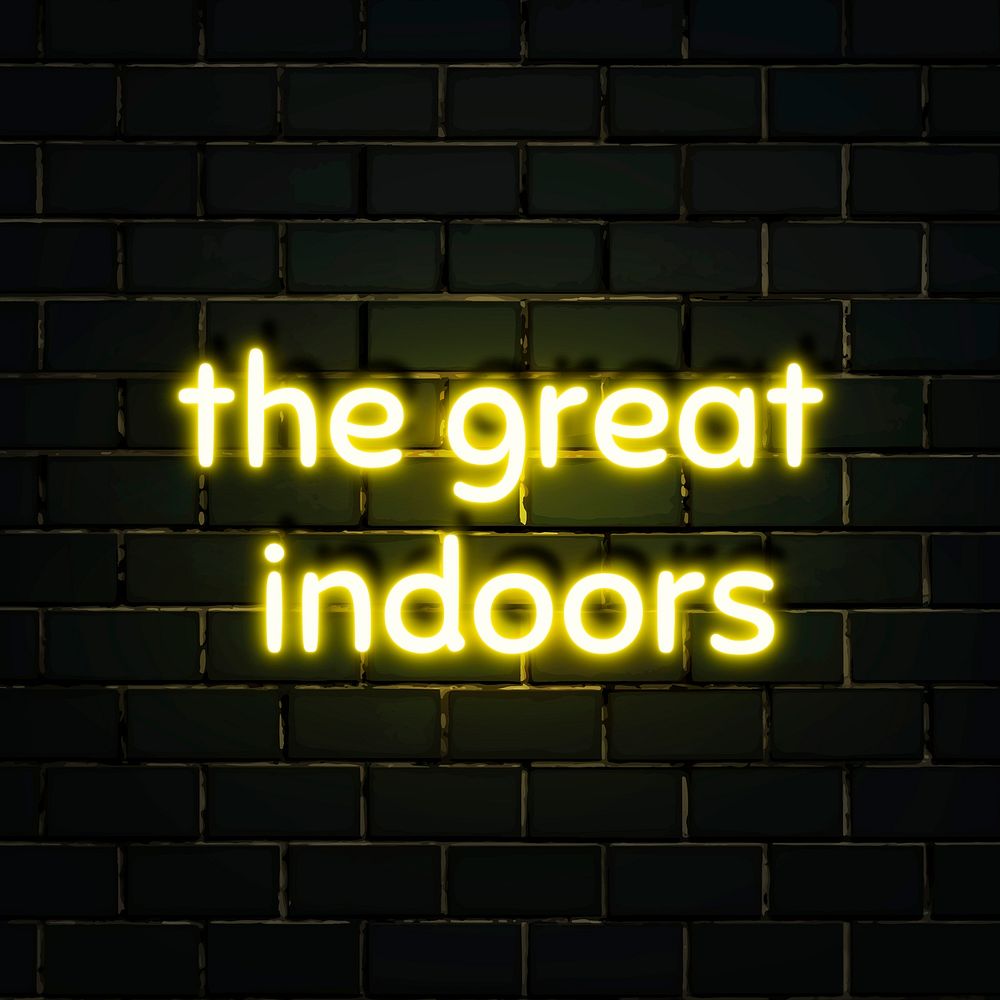 The great indoors yellow neon sign vector
