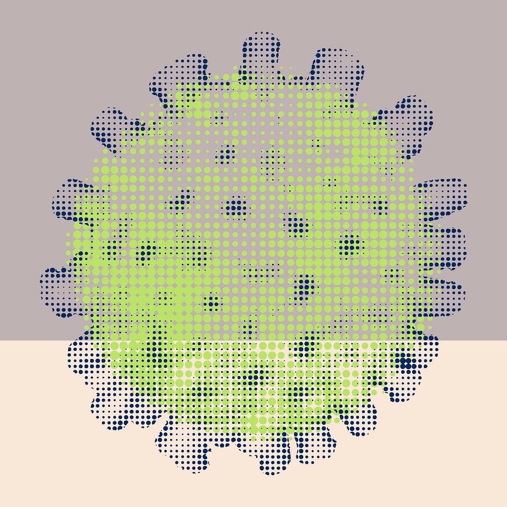 Green halftone coronavirus on purple and cream background illustration vector