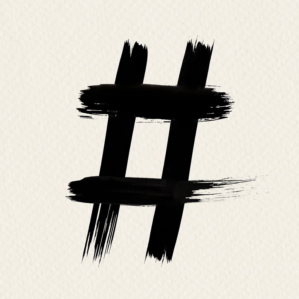 Hashtag symbol grunge brush stroke vector typography