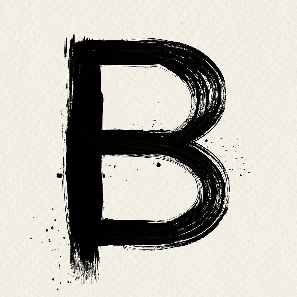 Letter B brush stroke hand drawn font style PSD