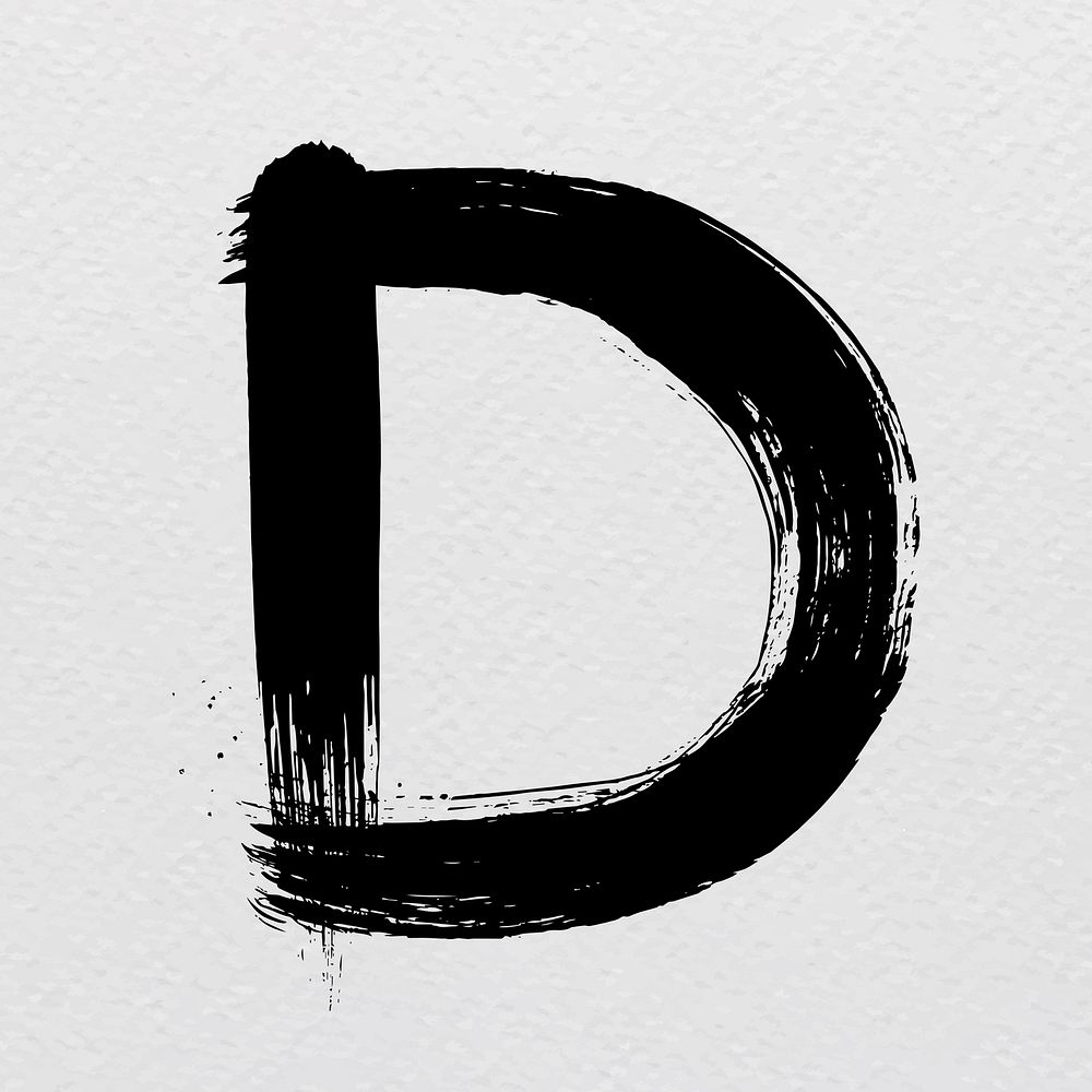Letter D grunge brush stroke vector typography