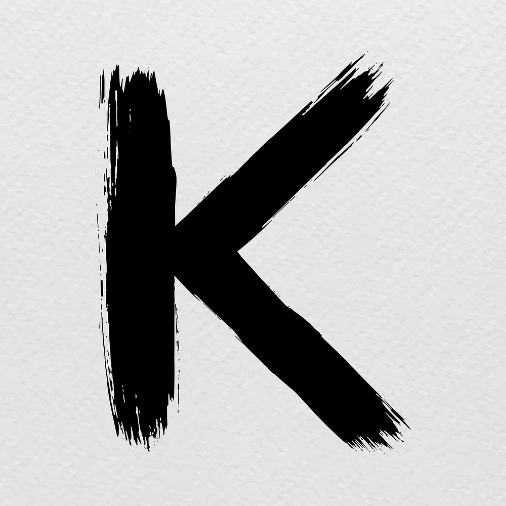 Letter K grunge brush stroke vector typography