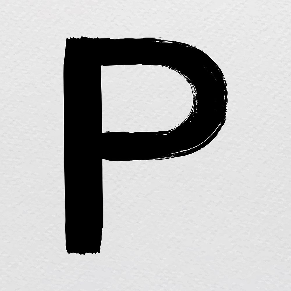 Alphabet P brush stroke distressed style typography vector