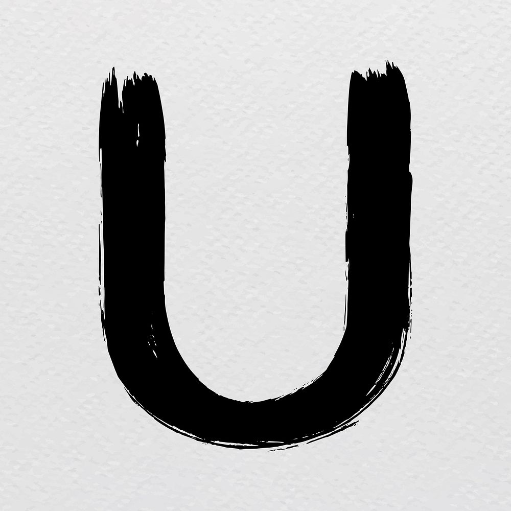 Letter U grunge brush stroke vector typography