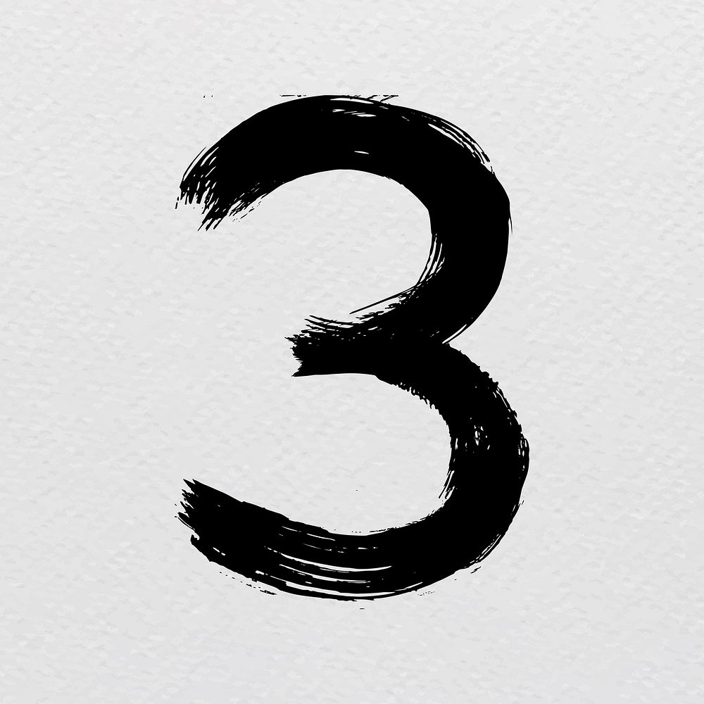 Number 3 brush stroke style typography vector