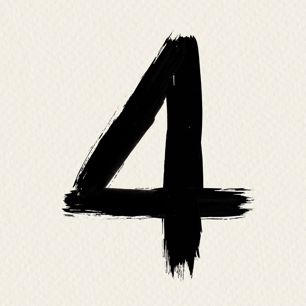 Number 4 brush stroke PSD typography 