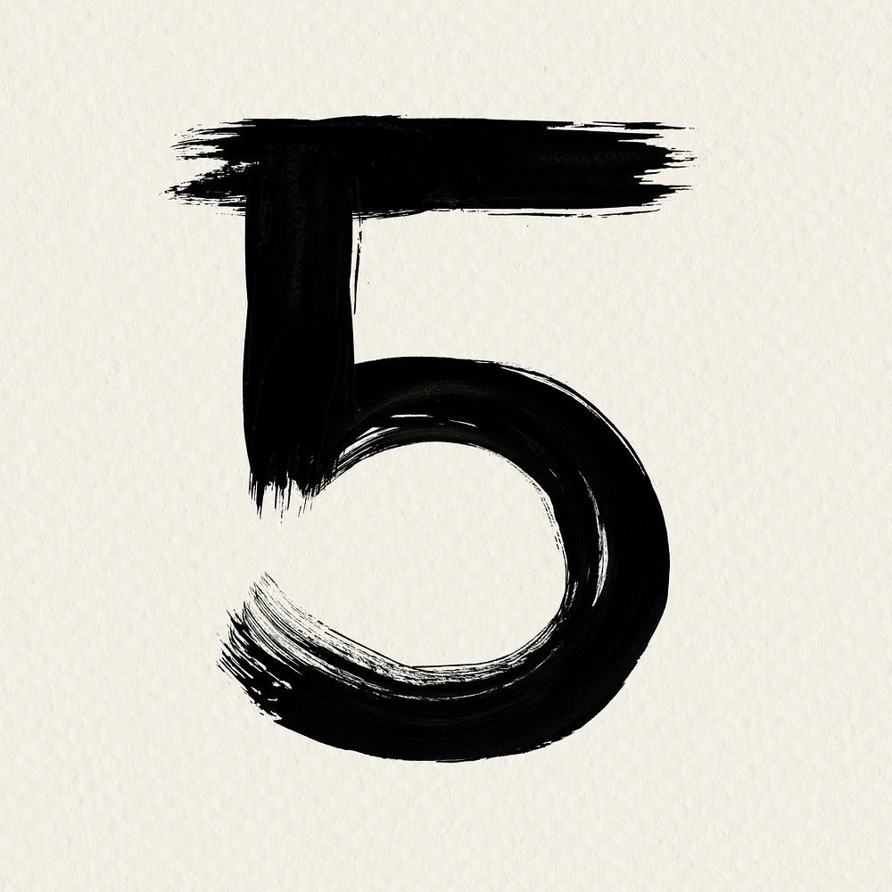 Number 5 brush stroke hand drawn font style PSD