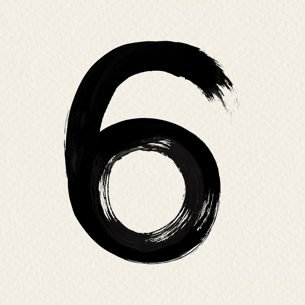 Number 6 paint brush stroke style typography 