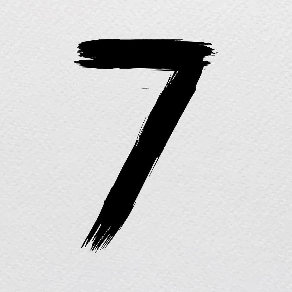 Number 7 dry brush stroke typography vector