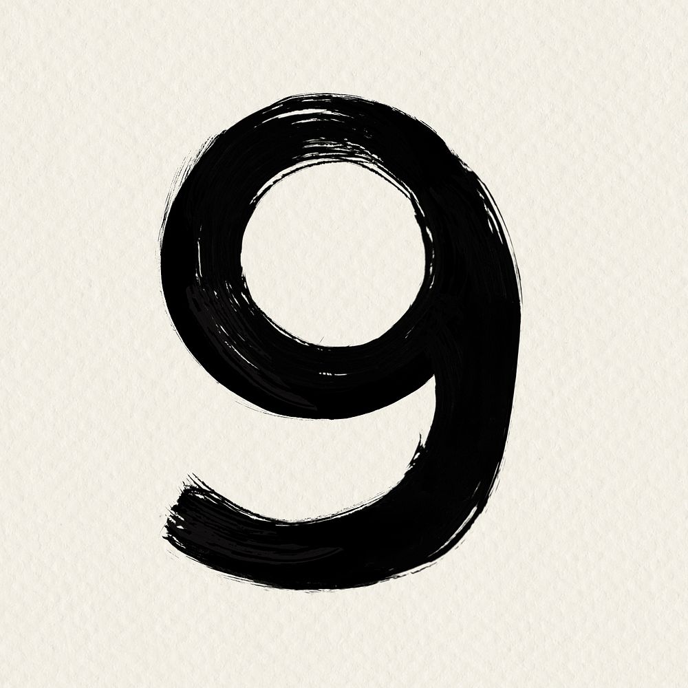 Number 9 grunge hand lettering typography PSD
