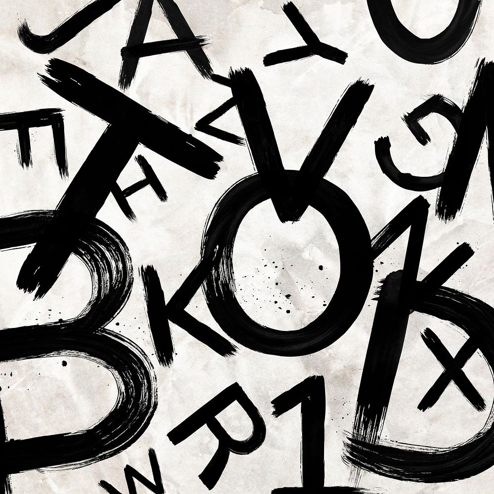 Jumbled alphabet brush stroke hand drawn typography set
