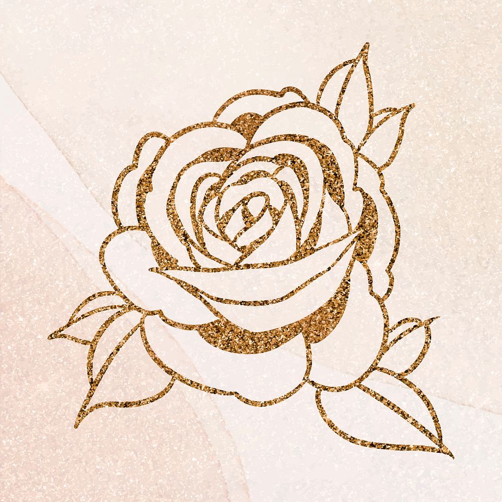 Glittery golden rose flower outline sticker overlay vector