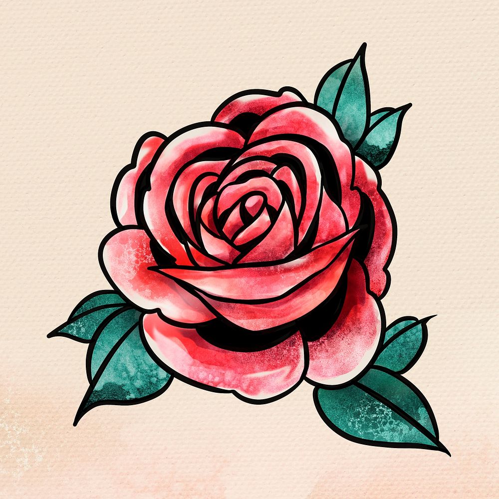 Watercolor red rose flower sticker overlay