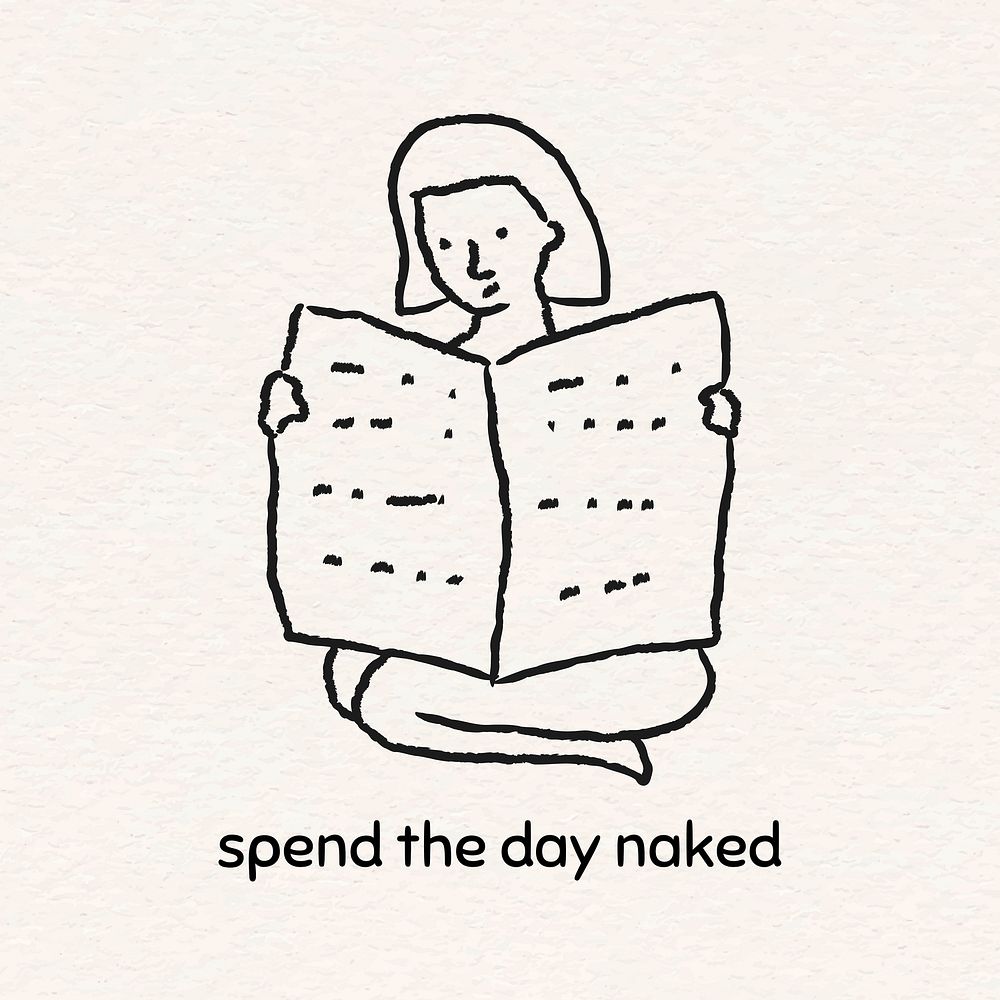 Spend the day naked at home doodle on a beige background vector