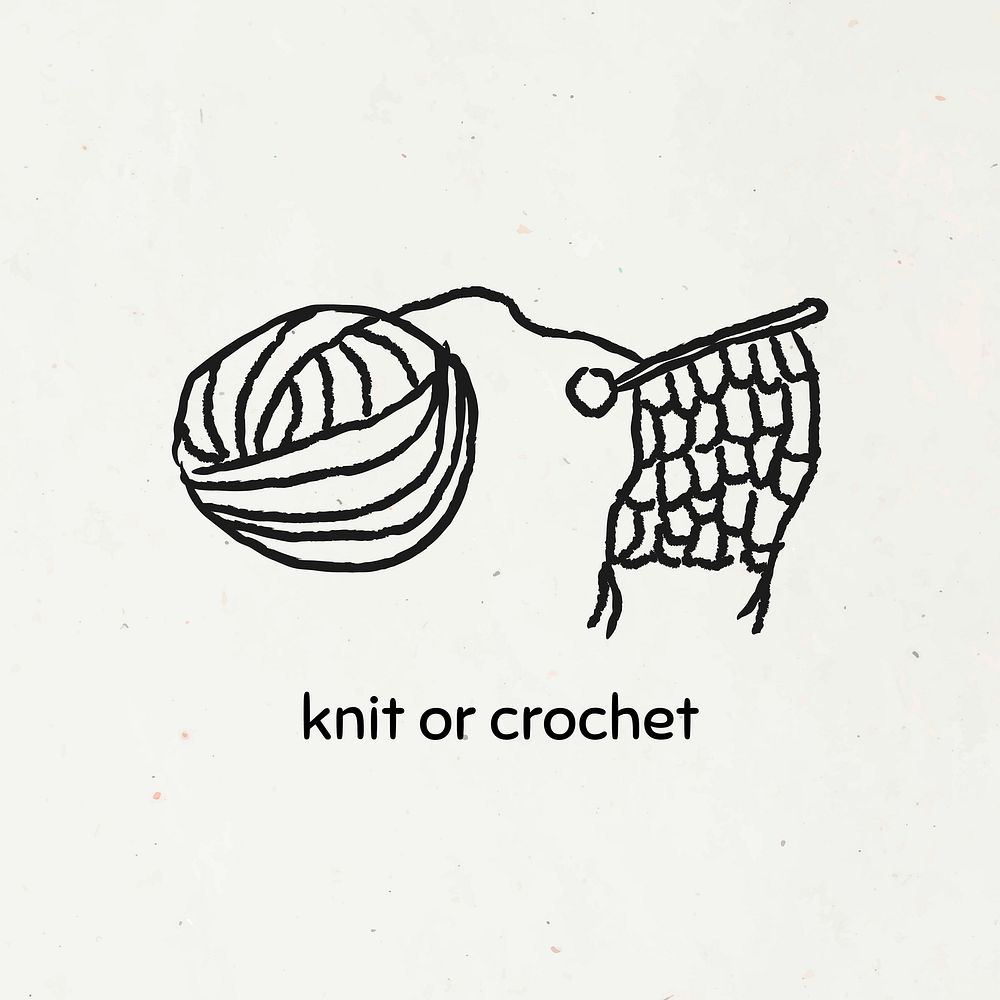 Knit or crochet during quarantine doodle style vector