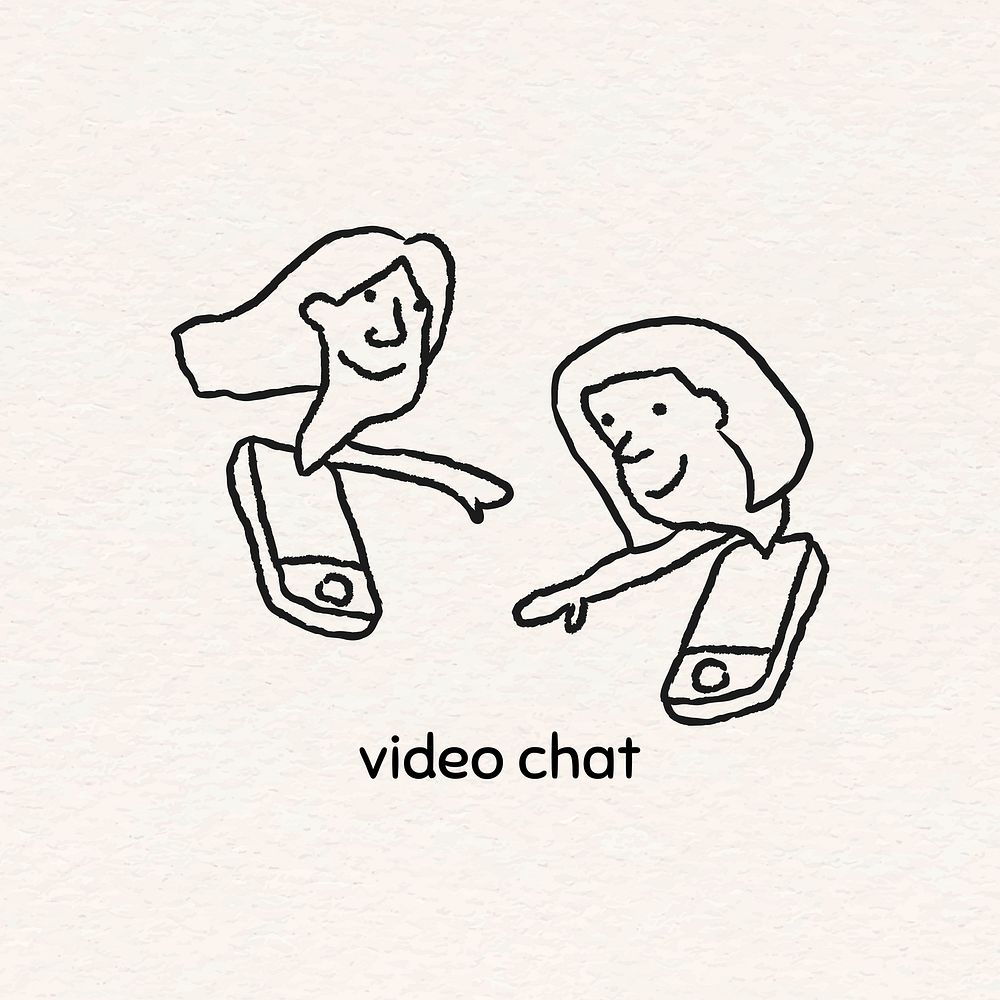 Video chat during quarantine doodle style vector