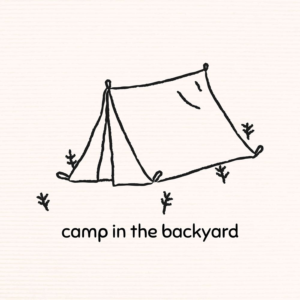 Camp in the backyard activity doodle style vector