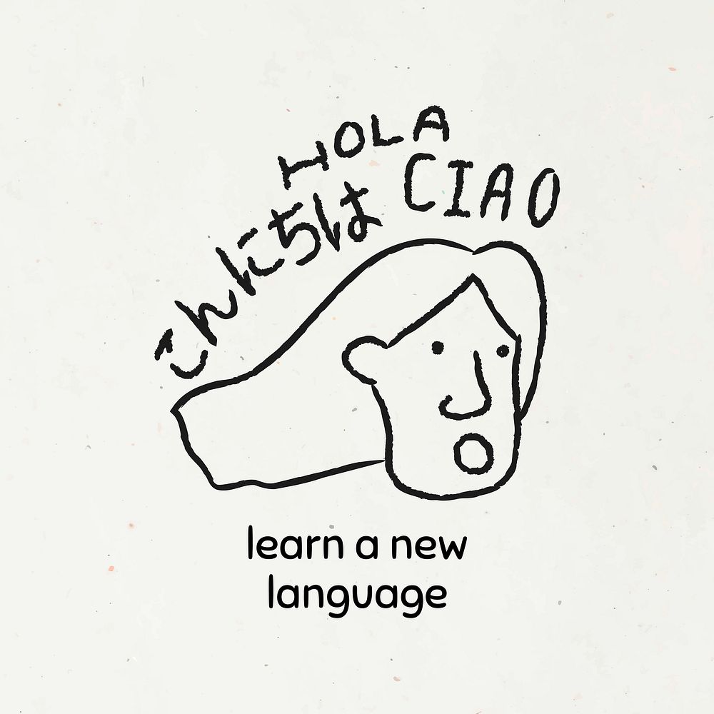 Woman learning a new language doodles style vector
