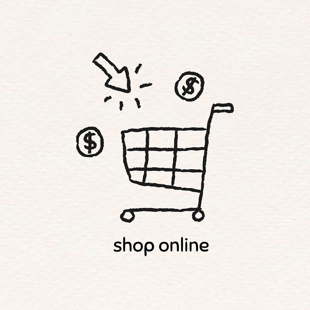 Online shopping cart doodle style vector