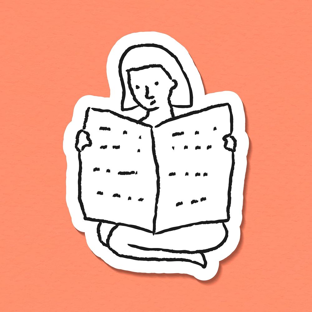 Woman reading a newspaper doodle sticker vector