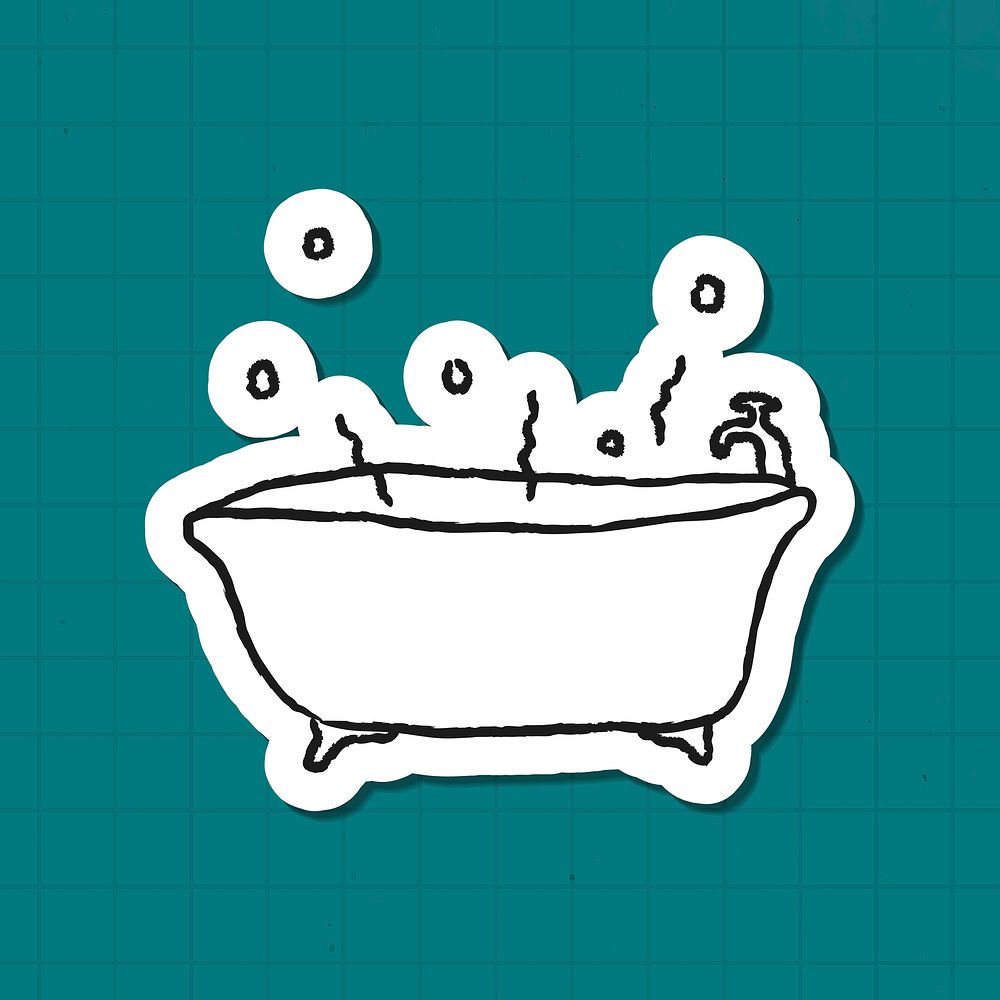 Doodle bathtub sticker with a white border vector