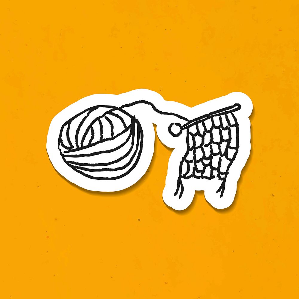 Knitting a scarf doodle sticker vector