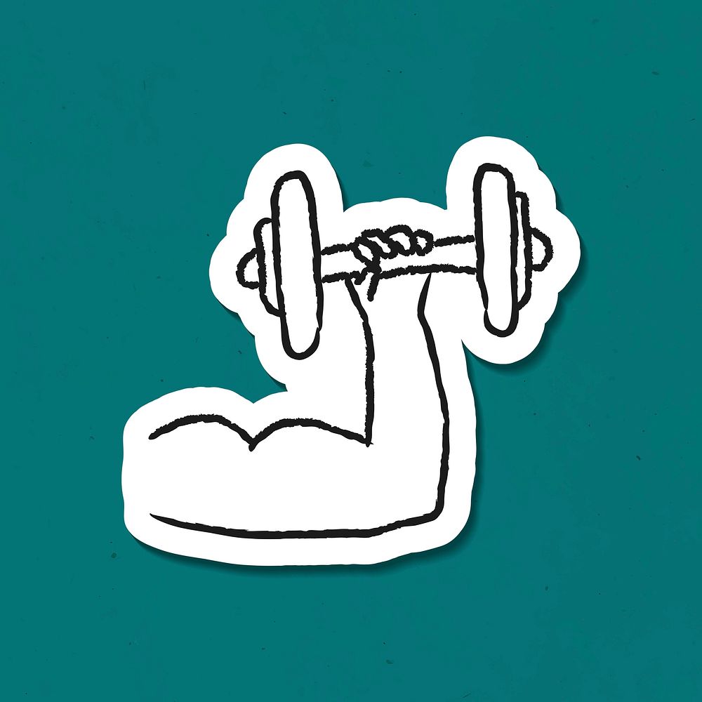 Lifting a dumbbell doodle sticker with a white border vector