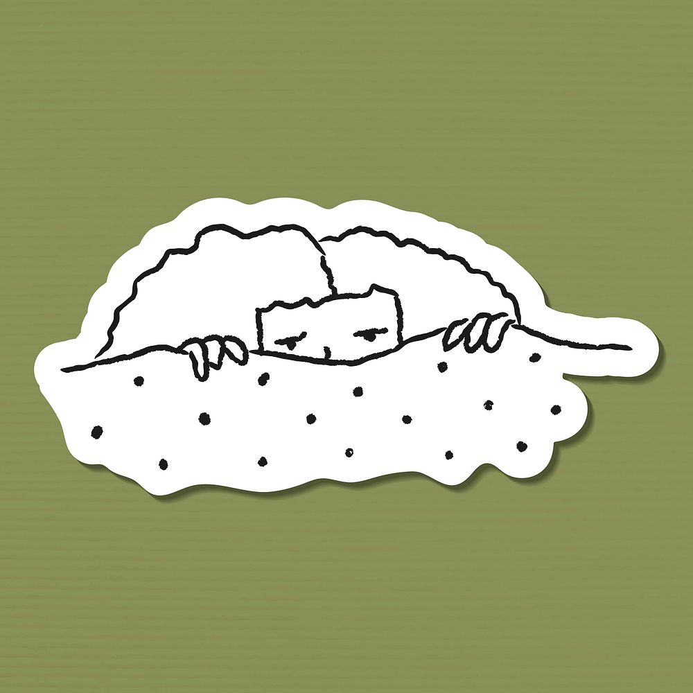 Woman lying on the bed doodle sticker vector