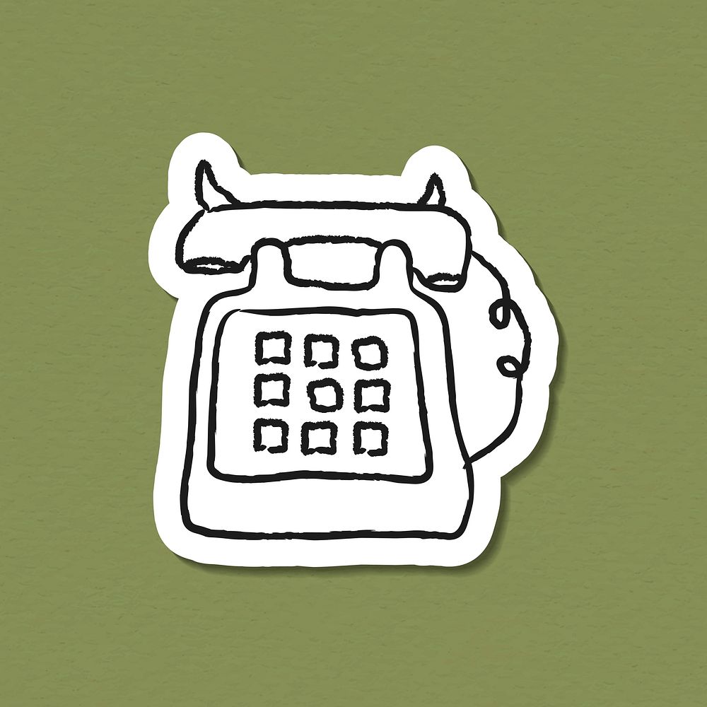 Retro landline phone doodle sticker vector
