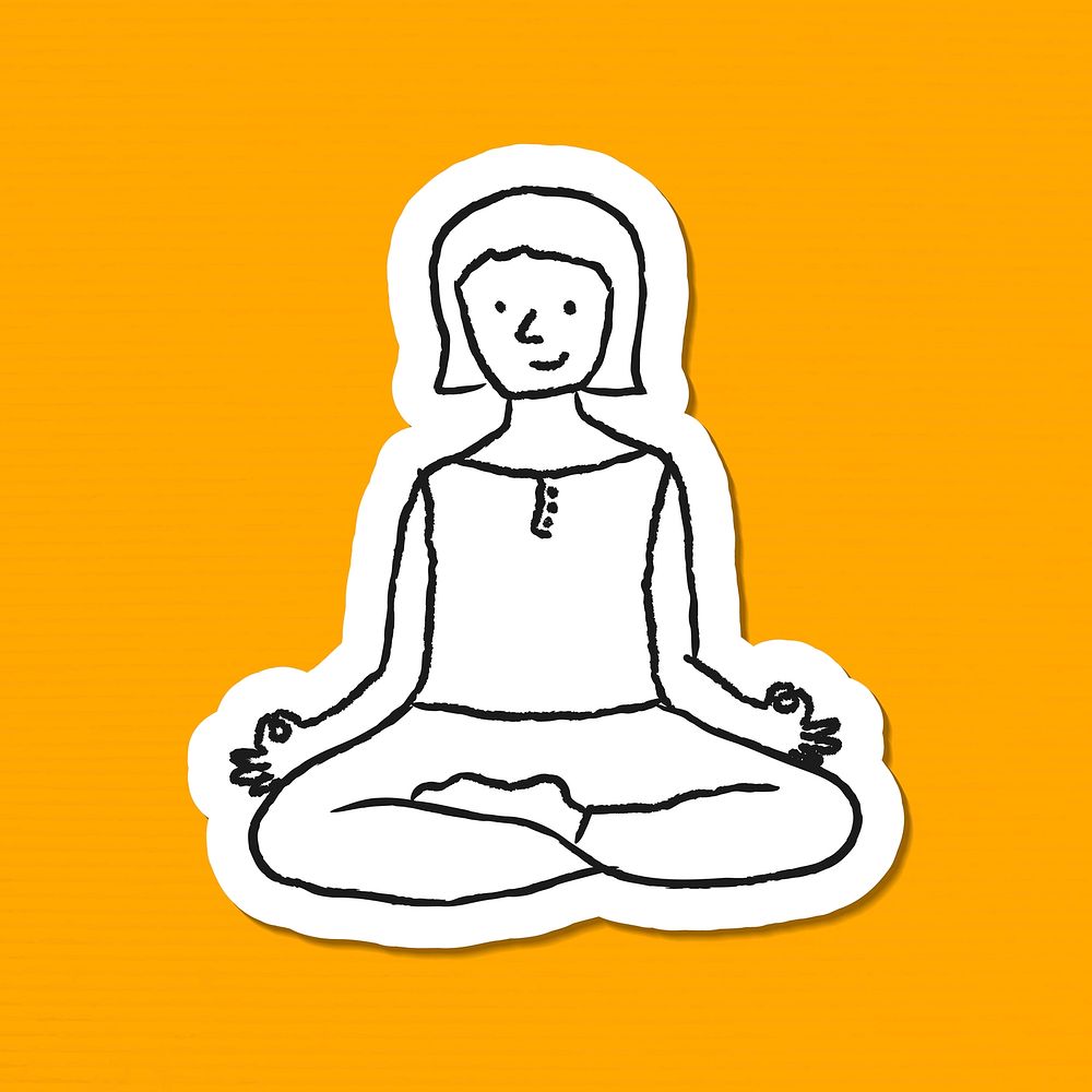 Doodle woman meditating sticker with a white border vector