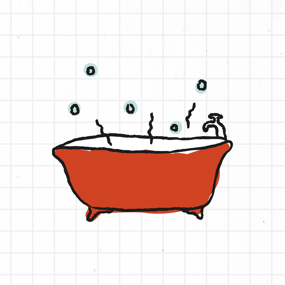 Doodle red bathtub on a grid background vector