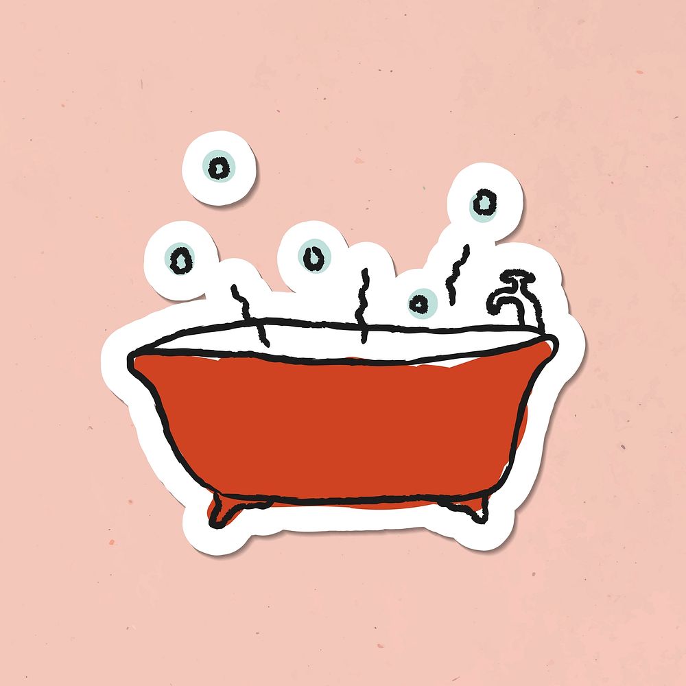 Doodle red bathtub sticker with a white border vector