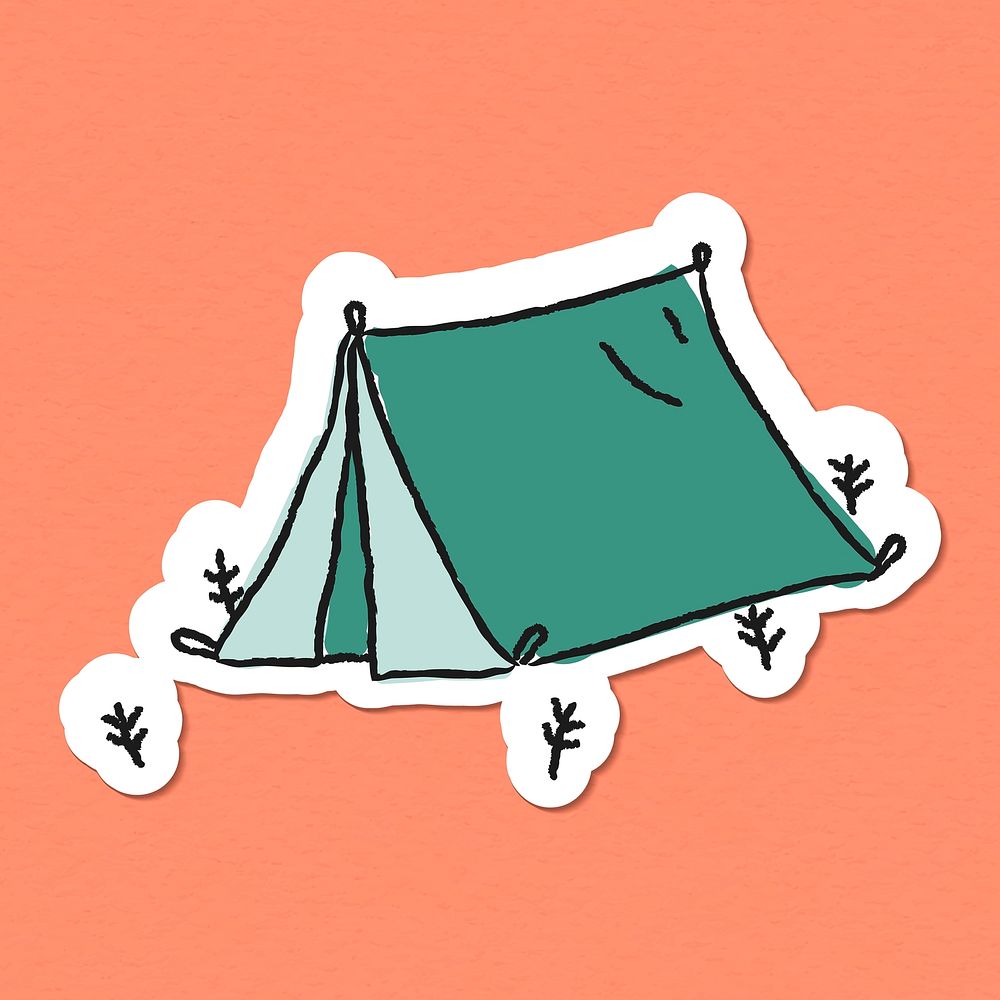 Doodle green tent sticker vector